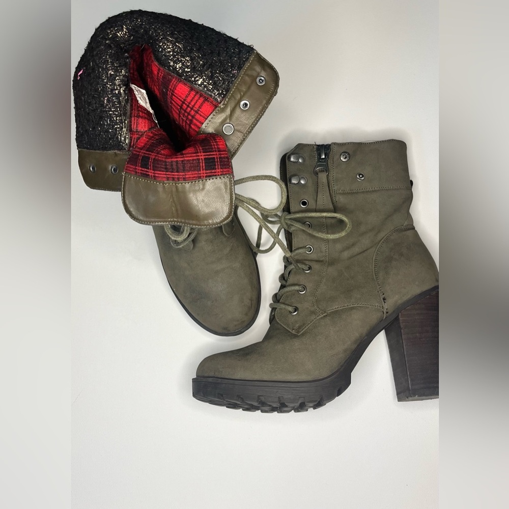 ARMY GREEN HEEL COMBAT BOOTS